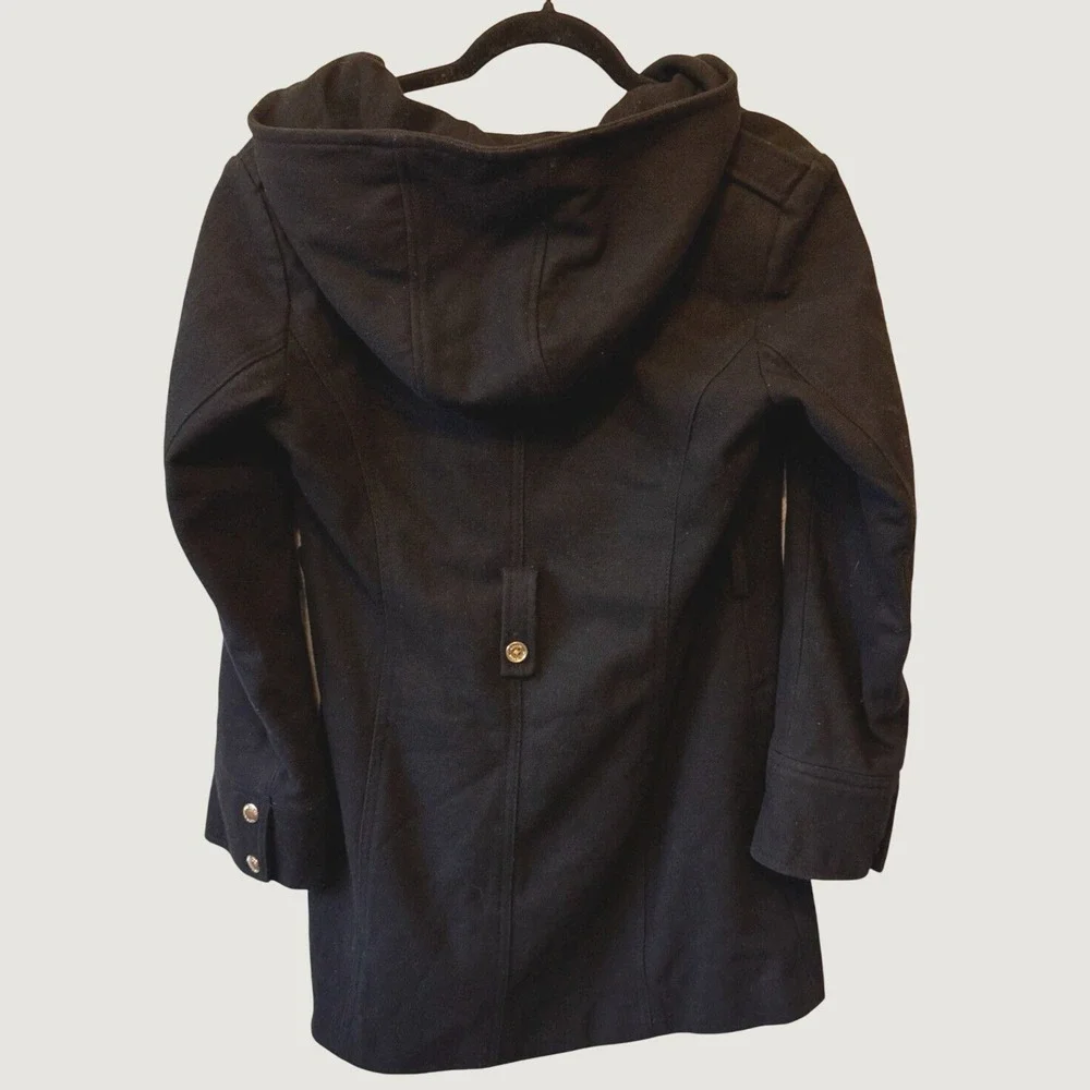 Michael Kors Asymmetrical Zip Hooded Coat Womens 6 Black Wool Blend‎ Gold Tone